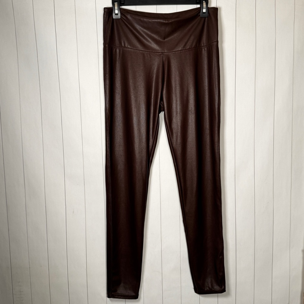 Time And Tru Brown Faux Leather Leggings Luxe Feel Casual Stylish Pants Large